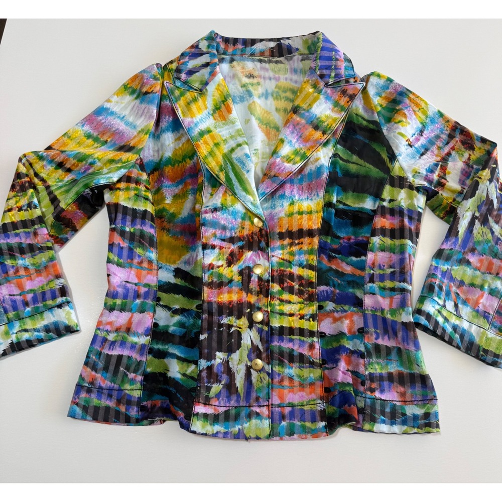 Alberto Makali Women Blazer Multi Boho siz M Mesh Made USA Vintage Business Work